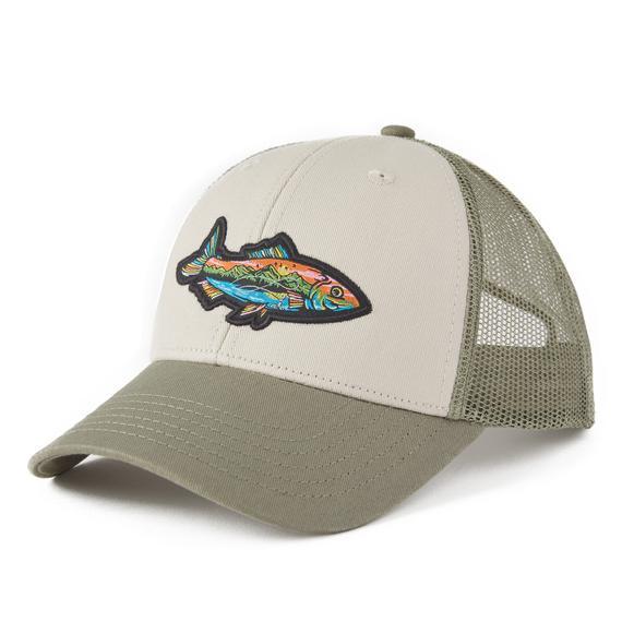 Life Is Good Fish Mountain Scene Hard Mesh Back Cap