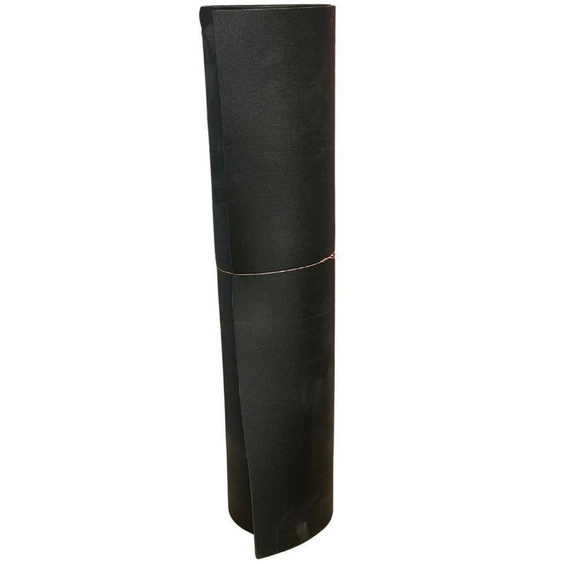 The black ethafoam liner for a 14ft wide transom Radisson canoe, rolled for storage/shipping