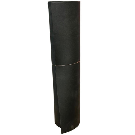 The black ethafoam liner for a 14ft wide transom Radisson canoe, rolled for storage/shipping