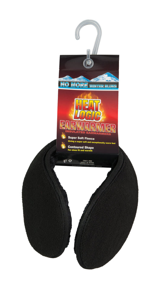Black fleece ear warmers against a white background.