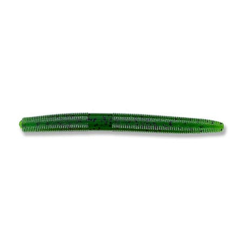 A bright green soft plastic swimbait fishing lure with a ribbed body and fine bristles along its sides, shown horizontally against a plain white background.