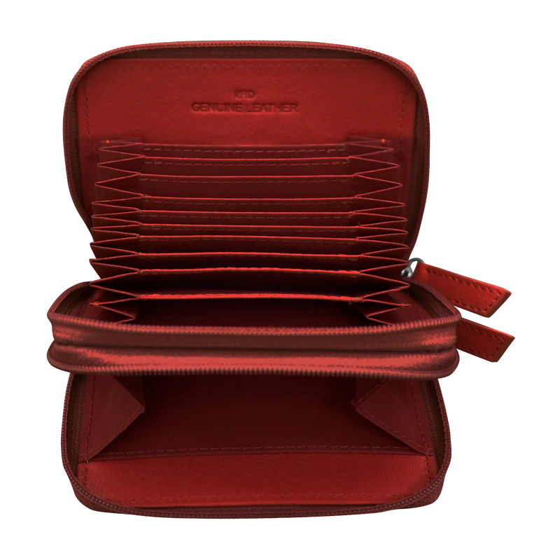 Double Zip Accordion Credit Card Holder with RFID Blocking