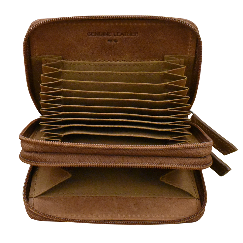 Double Zip Accordion Credit Card Holder with RFID Blocking