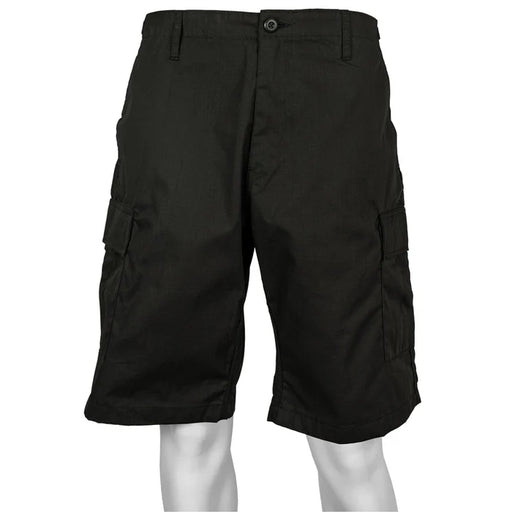Black cargo shorts on a white background