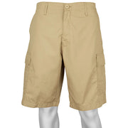 Beige cargo shorts on a mannequin against a white background