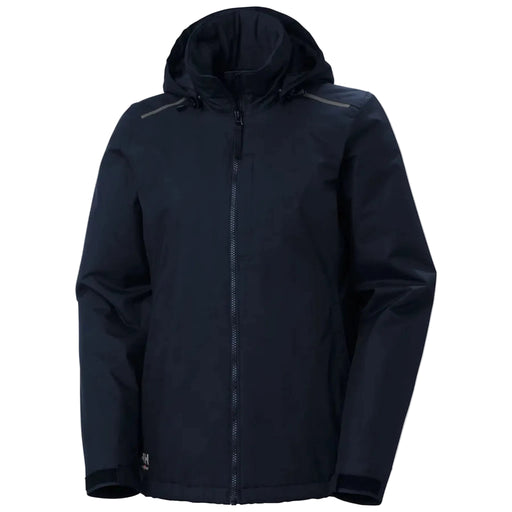 A navy blue zip up jacket on a white background