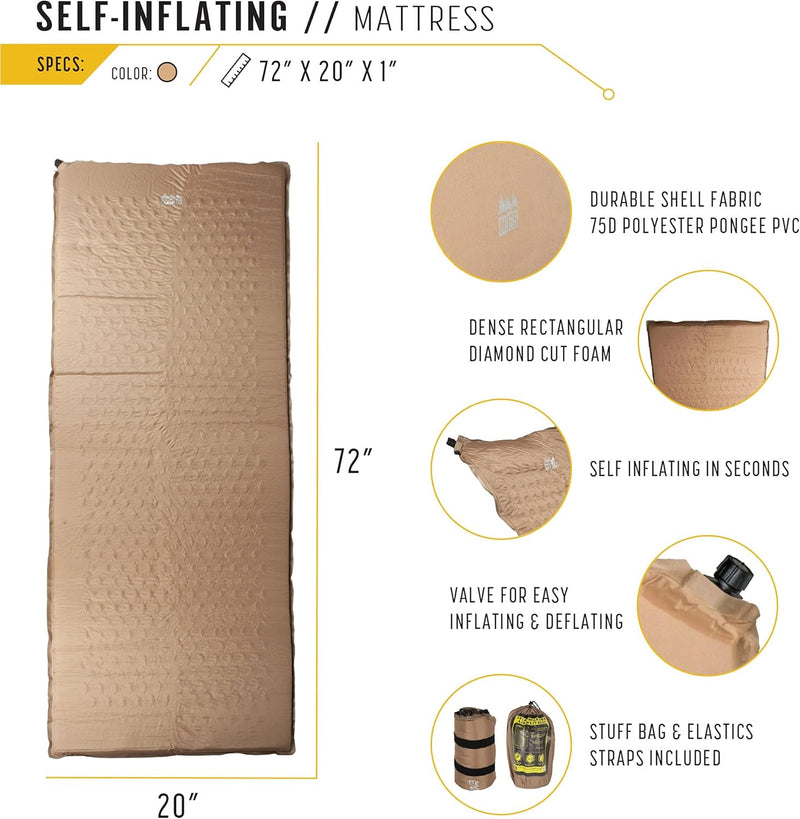 Self Inflating Sleeping Pad | Brown