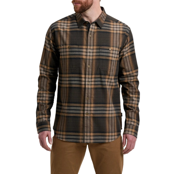 Man wearing a plaid shirt on a white background