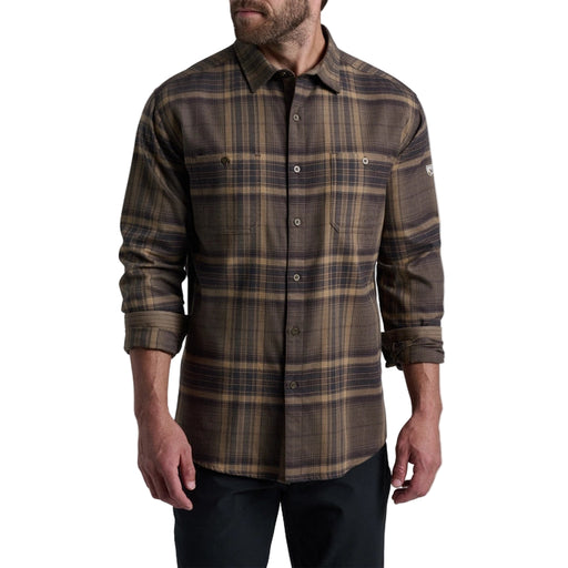 Man wearing a plaid shirt on a white background
