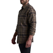 Man wearing a plaid shirt on a white background