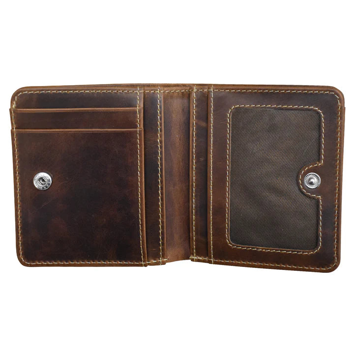 Mini Bifold Wallet With Snap | Rustic Brown