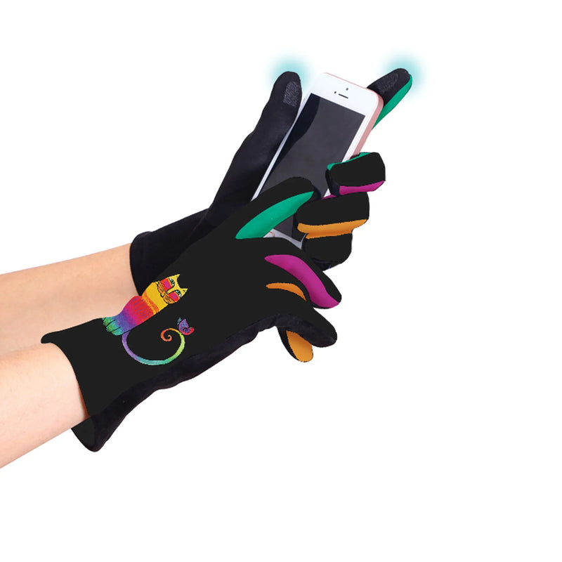 Women's Touch Screen Gloves | Laurel Burch Rainbow Cat