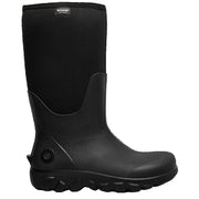 Black rubber boot on a white background