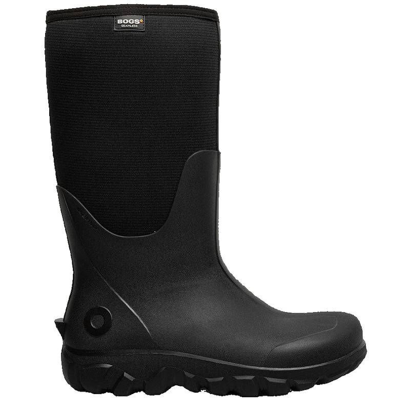 Black rubber boot on a white background