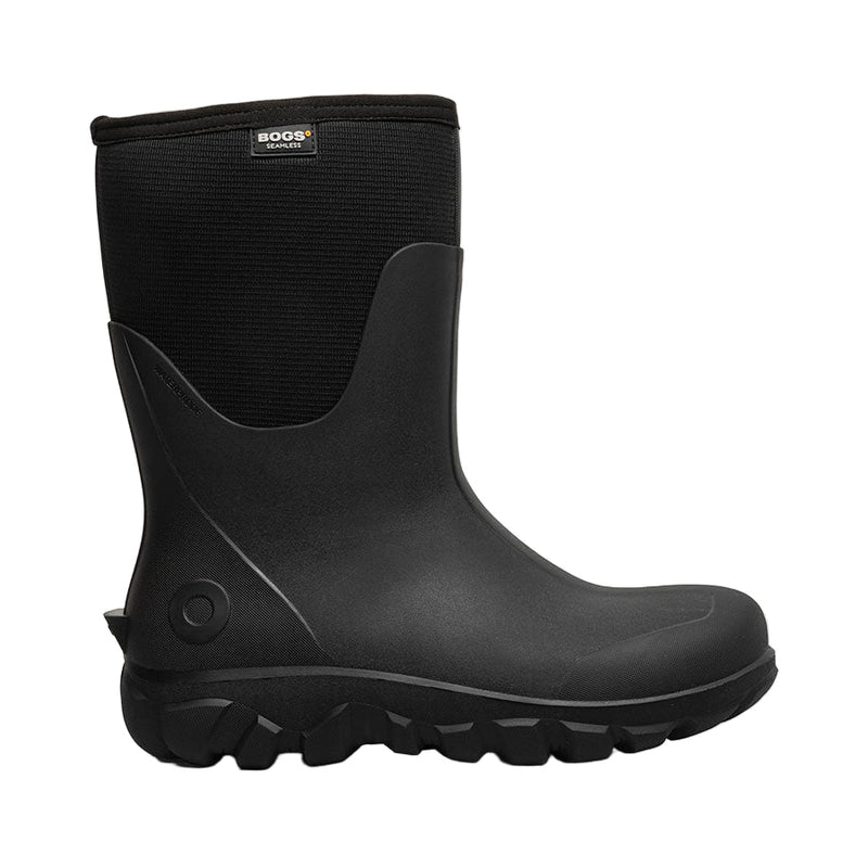 Black rubber boot on a white background