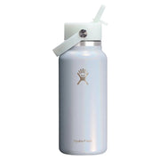 A Hydro Flask insulated water bottle in a pale iridescent blue finish, featuring a white flip-top lid with a carrying loop and a gold Hydro Flask logo on the front.