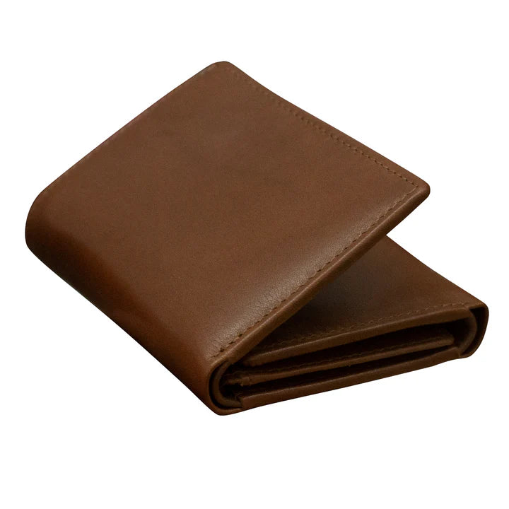 Trifold Wallet With Center Flip ID Pocket | Toffee Distressed Leather