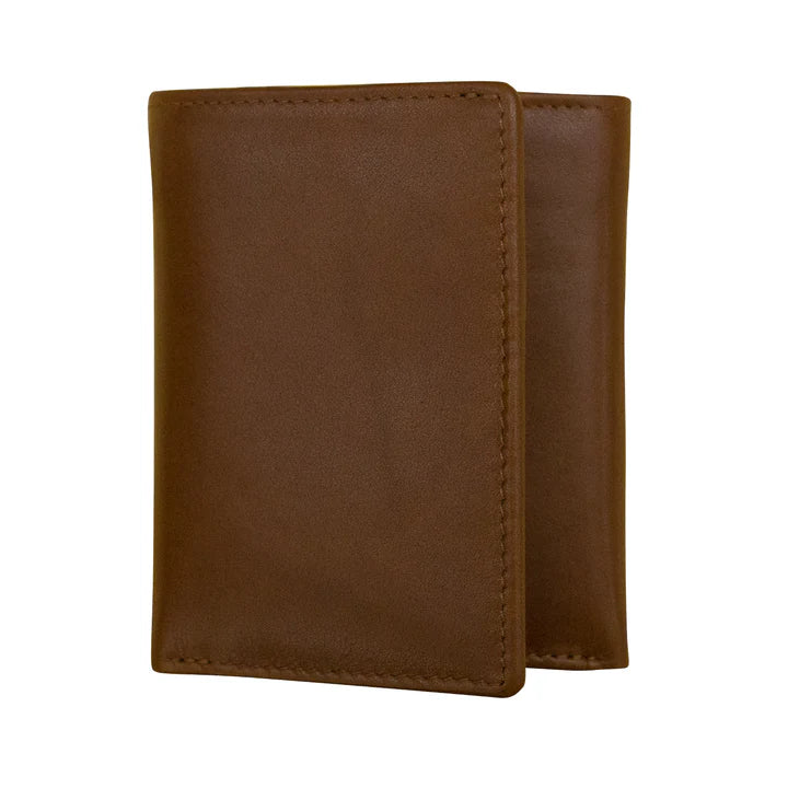 Trifold Wallet With Center Flip ID Pocket | Toffee Distressed Leather