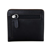 Black leather wallet with a zipper on a white background
