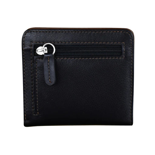 Black leather wallet with a zipper on a white background