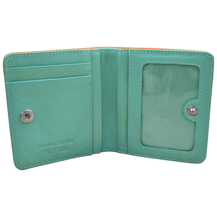 Two Tone Mini Bifold Wallet | Papaya/Turquoise