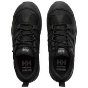 Black work shoes with Helly Hansen logo on a white background