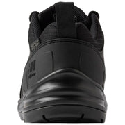 Black hiking boot with brand logo on a white background