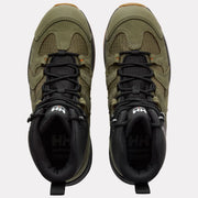 Pair or green and black workboots on a white background