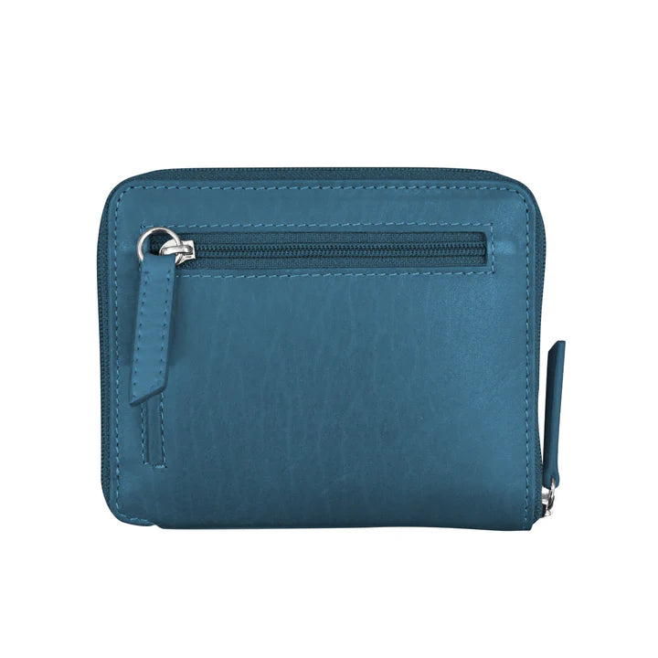 Small Zip Around Wallet | Jeans Blue Distressed Leather