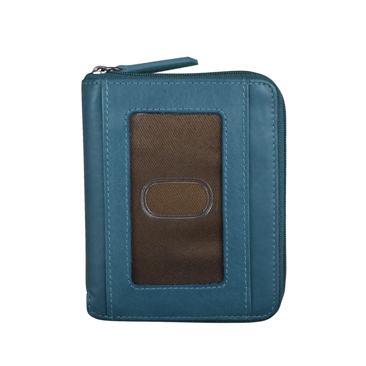 Small Zip Around Wallet | Jeans Blue Distressed Leather