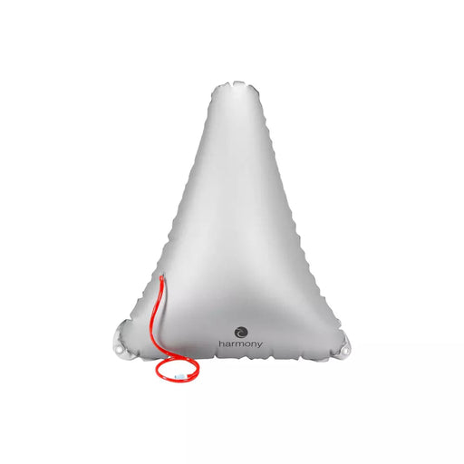 White cone-shaped kayak float bag with a red tube on a white background