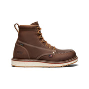 Brown leather boot with laces on a white background