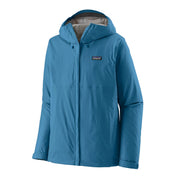 A blue rain jacket on a white background