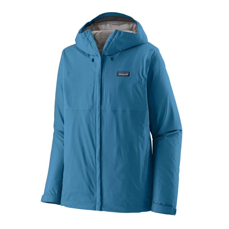 A blue rain jacket on a white background