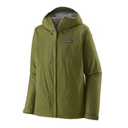 A green rain jacket on a white background
