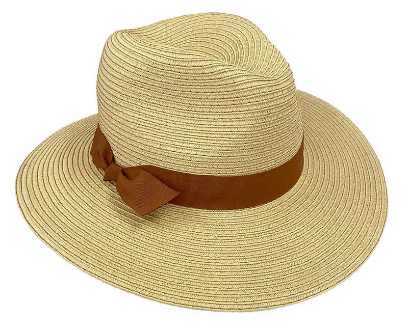 Yacht Club Ladies Big Brim Fedora | Natural/Cinnamon
