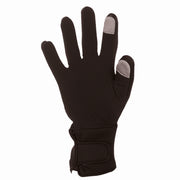 Black glove with grey touch tips on a white background. 