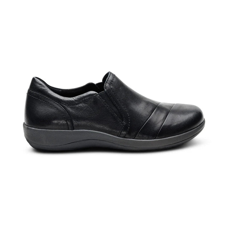 Black leather shoe on a white background.