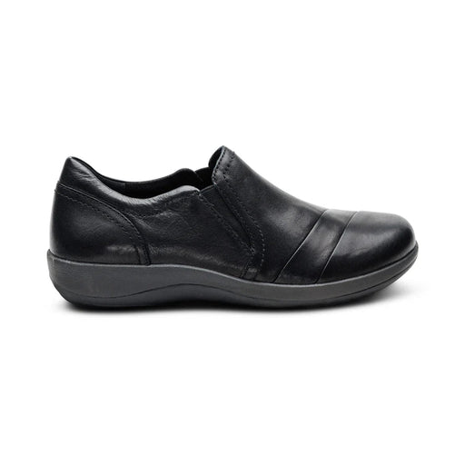 Black leather shoe on a white background.