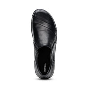Black leather shoe on a white background.