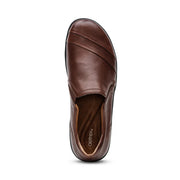 Brown leather shoe on a white background.