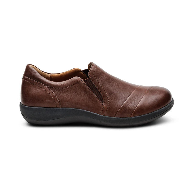 Brown leather shoe on a white background.
