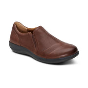 Brown leather shoe on a white background.