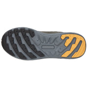 Close-up of a shoe sole with gray and yellow pattern on a white background