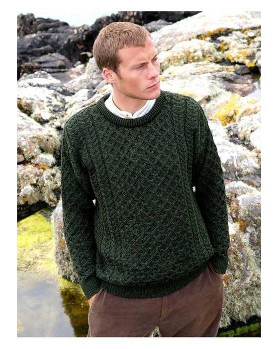 Aran Crafts Mens Kildare Merino Crew Neck Cabled Sweater