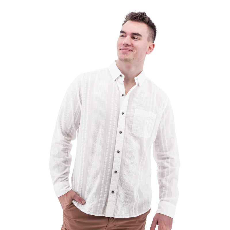 Men's Zayne Organic Seersucker Long Sleeve Shirt | White