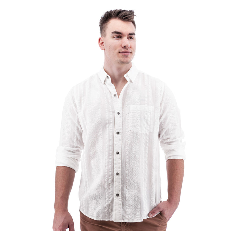 Men's Zayne Organic Seersucker Long Sleeve Shirt | White