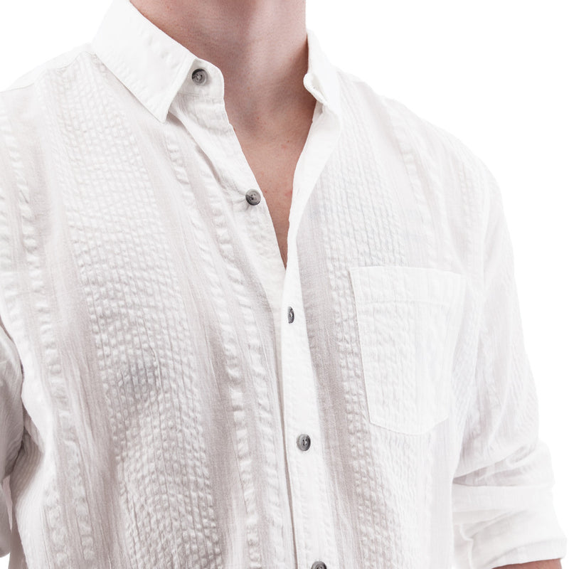 Men's Zayne Organic Seersucker Long Sleeve Shirt | White
