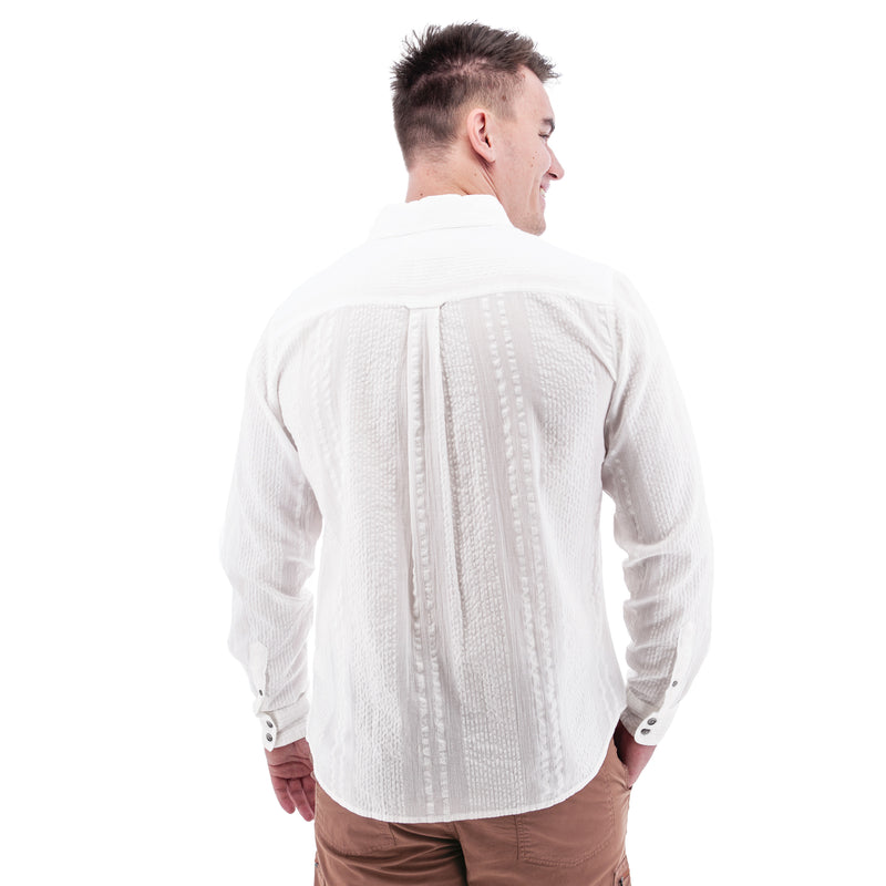 Men's Zayne Organic Seersucker Long Sleeve Shirt | White