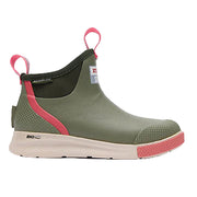 Green and pink slip-on shoe with a white sole on a light gray background